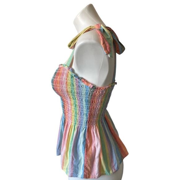 GAP Women’s Linen-Blend Tie-Shoulder Peplum Top Multicolor Stripe Tank Sz Med - Picture 4 of 8